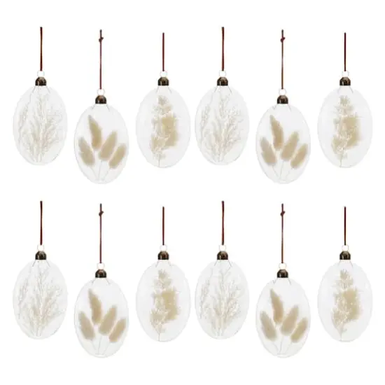 12 Pack 5.5" Natural Dried Floral Glass Ornaments {7}