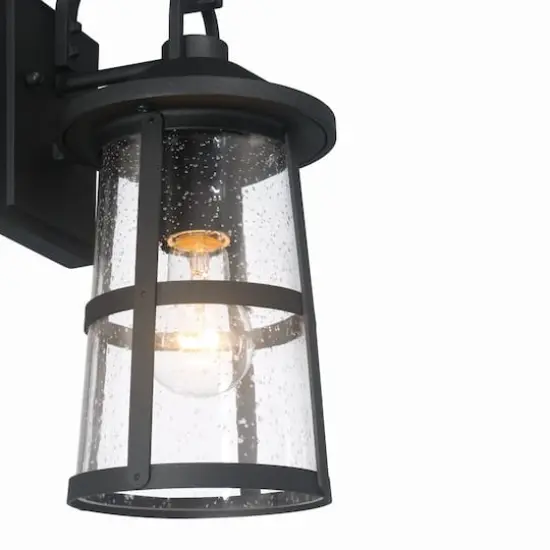 Hello Honey&reg; Nantucket Matte Black Coastal Metal & Glass Wall Mounted Outdoor Lantern Light {8}
