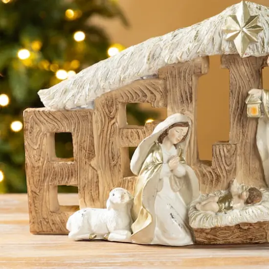 Glitzhome&reg; 11.75" Resin "BELIEVE" Holy Family Figurine {6}