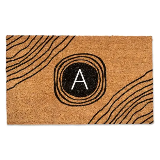 Black Monogram Circle Natural Coir Doormat A {1}