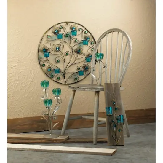 23'' Peacock Plumes Circular Candle Wall Sconce {3}