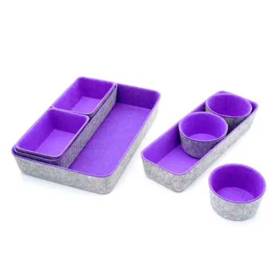 Welaxy 8 Piece Felt Round Cups & Trays Drawer Organizer Set Purple {7}