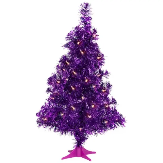 2ft. Pre-Lit Iridescent Purple Tinsel Pine Artificial Christmas Tree, Warm White Lights {1}