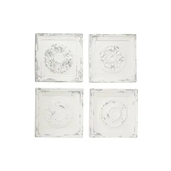 Set of 4 White Fiberglass Vintage Floral Wall Decor, 19" x 19" {1}
