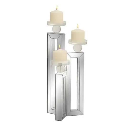 21" Silver Wood Glam Candlestick Holder {1}