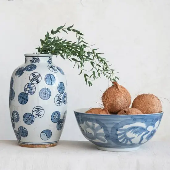 Hello Honey&reg; 9" Blue & White Decorative Stoneware Vase {3}
