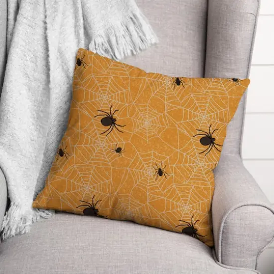 Orange Spider Web Pattern Throw Pillow {3}