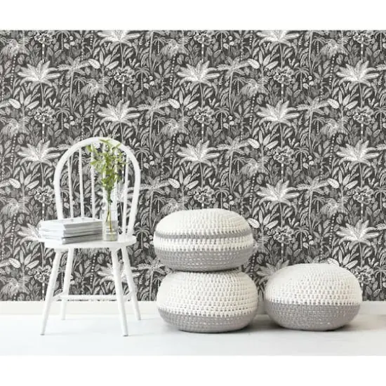 RoomMates Tropical Eden Peel & Stick Wallpaper Black and white {7}