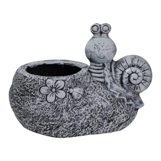 15.5" Gray Snail, Flower, & Ladybug Outdoor Garden Planter {1}