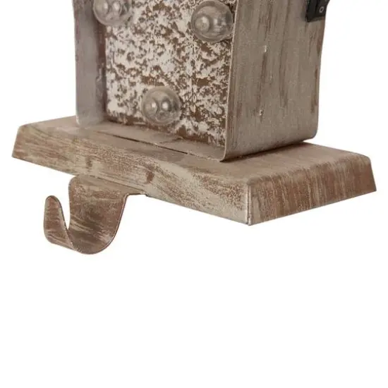 Glitzhome&reg; 8" Marquee LED Gift Box Wooden & Metal Stocking Holder Set {9}