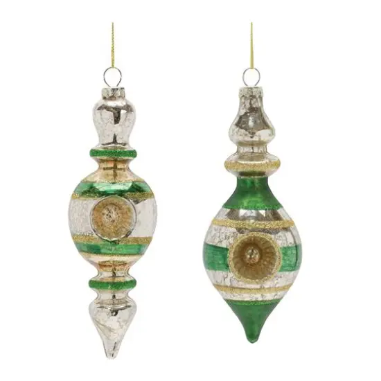 Green Glass Reflector Finial Drop Ornament Set {3}