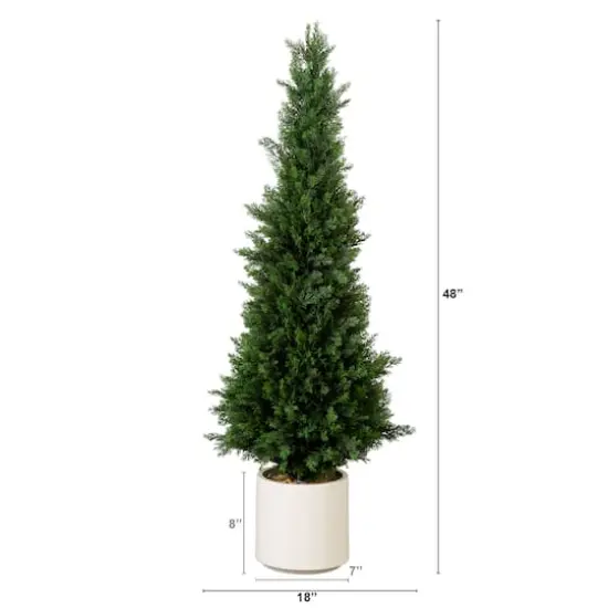 4ft. UV-Resistant Cedar Tree in White Planter {6}