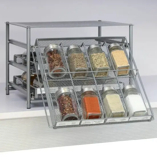 NEX™ 3-Tier 24-Bottle Metal Spice Rack with Drawer Organizer {7}