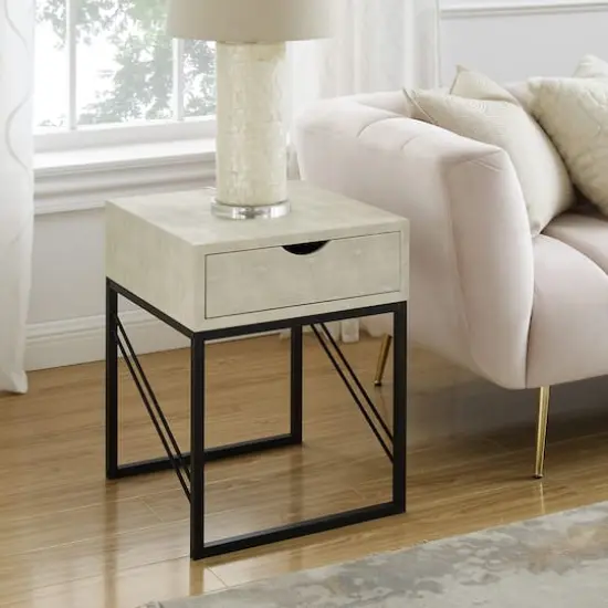 Walker Edison 18" 1-Drawer Shagreen Side Table Off White {6}