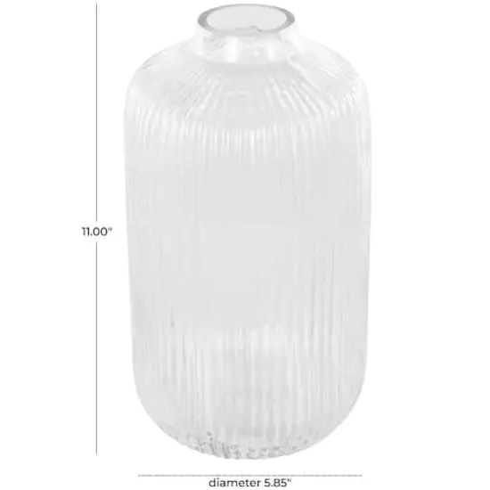 11" Clear Glass Ribbed Fluted Decorative Vase {7}