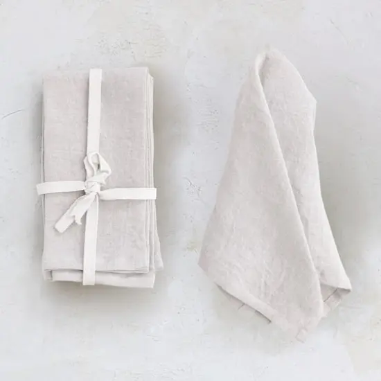 Hello Honey&reg; 18" Square Stonewashed Linen Dinner Napkins, 4ct. Ivory {3}