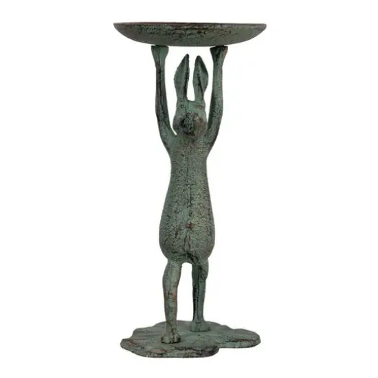 Hello Honey&reg; 10.8" Patina Finish Cast Iron Rabbit Pillar Candle Holder {8}