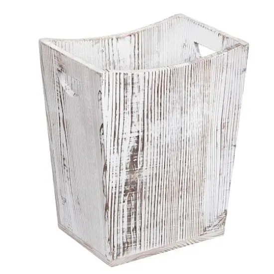 Rustic Farmhouse Style Wood Wastebasket Bin White Brown {1}