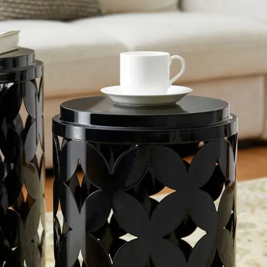 Glitzhome&reg; Modern Heavy Duty Metal Frame Side Table Set Black {5}