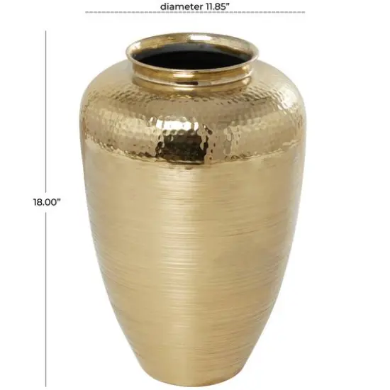 18" Gold Aluminum Brushed Vase with Hammered Top {6}