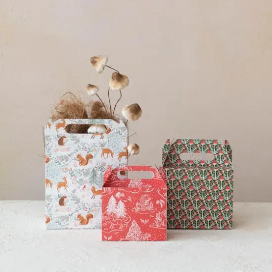 Hello Honey Multicolor Printed Flora & Fauna Pattern Paper Gift Boxes with Woodland Handles, 3ct. {3}