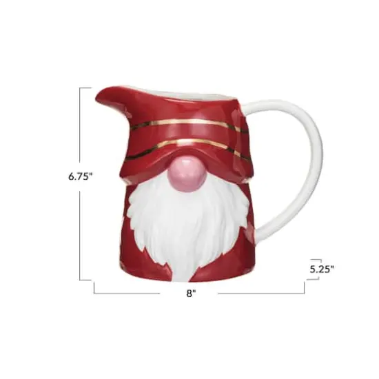 Hello Honey&reg; 1qt. Red & White Ceramic Gnome Pitcher with Gold Electroplating {4}