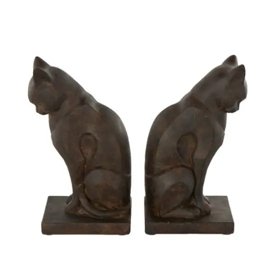 7.75" Dark Brown Cat Frowning Bookend Set with Copper Accents {4}