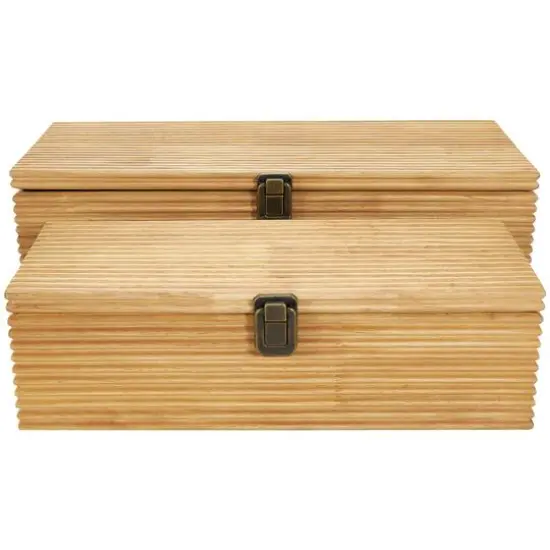 Light Brown Wood Carved Linear Box Set {10}