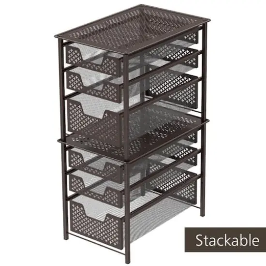 NEX&trade; 17" Brown Stackable 3-Tier Sliding Basket Cabinet Organizer {4}