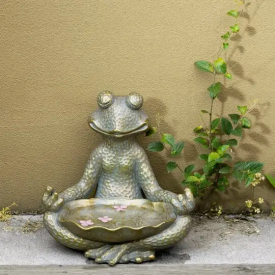 Glitzhome&reg; 14" Bronze Yoga Frog Statue {7}