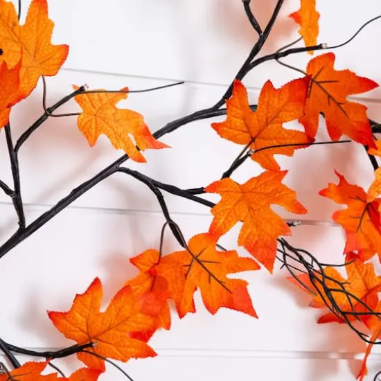 6ft. Pre-Lit Autumn Maple Artificial Fall Garland with 54 Warm White LED Lights {4}