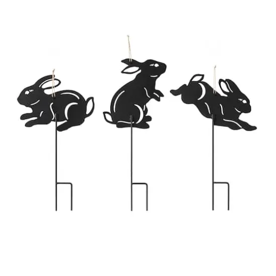 Glitzhome&reg; 18" Black Metal Rabbit Silhouette Yard Stake Set {8}