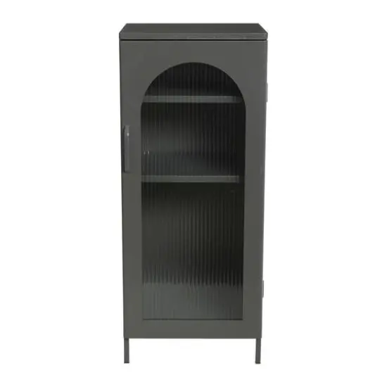 Hello Honey&reg; 40" Solstice Narrow Metal Accent Cabinet with Adjustable Storage Shelves and Arched Glass Door Gray {8}