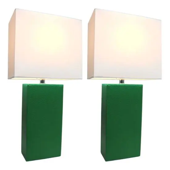 Elegant Designs&trade; 2 Pack Leather Table Lamps with White Shades Green and White {3}