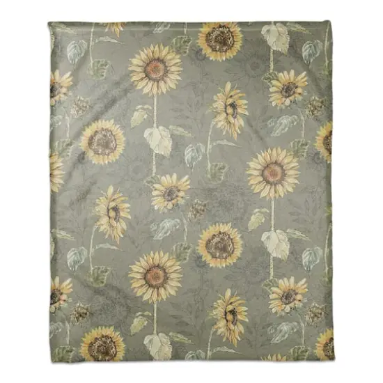 Sunflower Pattern Coral Fleece Blanket Green {1}