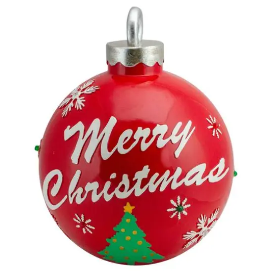 15" LED Lighted Red Merry Christmas Ball Ornament Decoration {1}