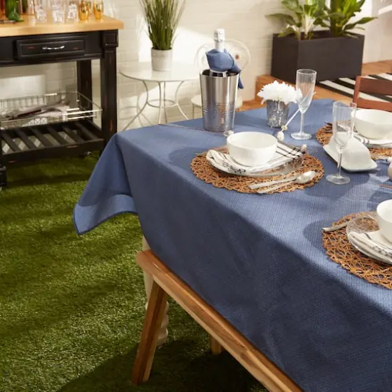 French Blue Tonal Lattice Print Outdoor Tablecloth 60" Round {5}