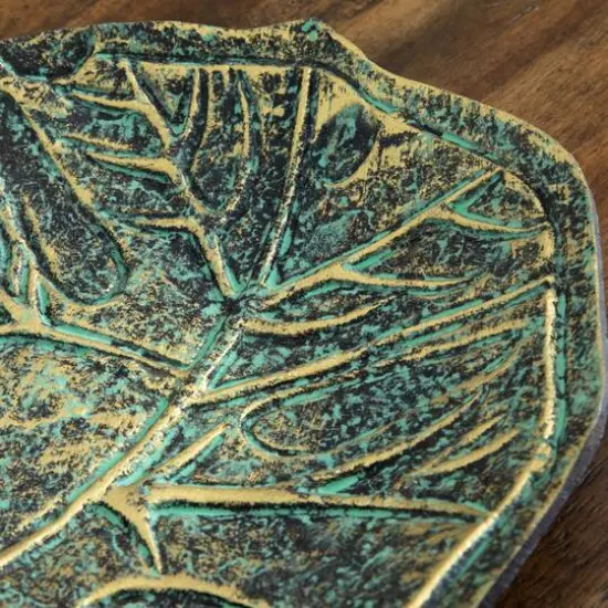 10" Green Leaf Shaped Decorative Accent Tray {9}