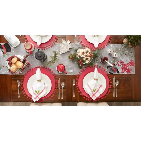 DII&reg; 70" Grey Snowman Embroidered Table Runner {8}