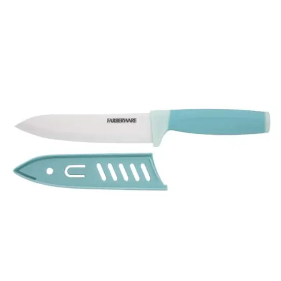 Farberware 6" Aqua Ceramic Chef Knife with Sheath {1}