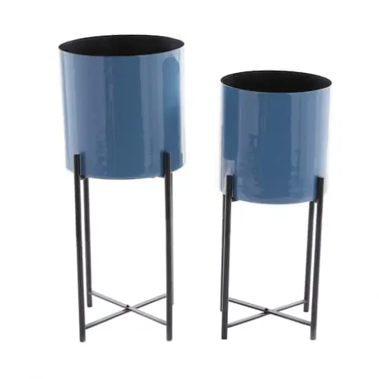CosmoLiving by Cosmopolitan Set of 2 Blue Iron Contemporary Planter, 24" x 10" x 10" {1}