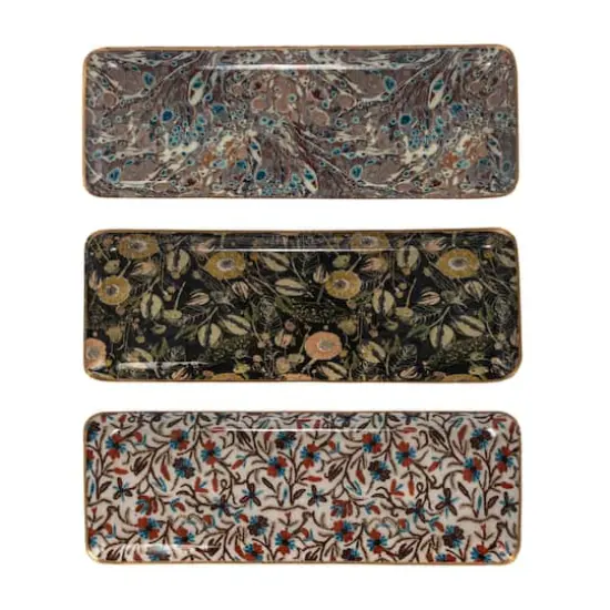 Hello Honey&reg; 13" Abstract Print & Earthy Foliage Metal Tray, 3ct. {1}