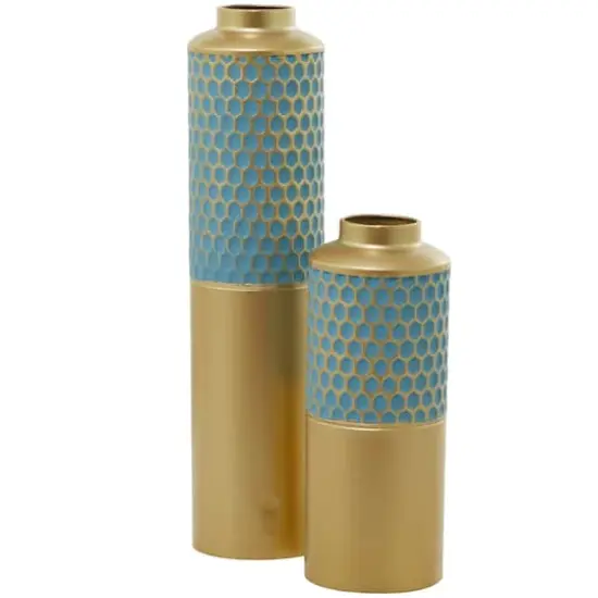 Light Blue Metal Glam Vase, Set of 2 {3}