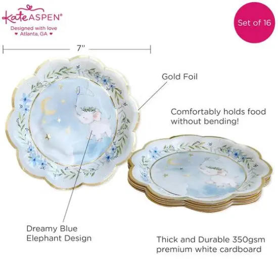 Kate Aspen&reg; 7" Blue Elephant Baby Shower Premium Paper Plates, 16ct. {7}