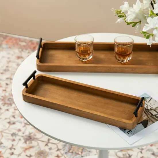 Glitzhome&reg; Rectangle Acacia Wood Trays Set {7}