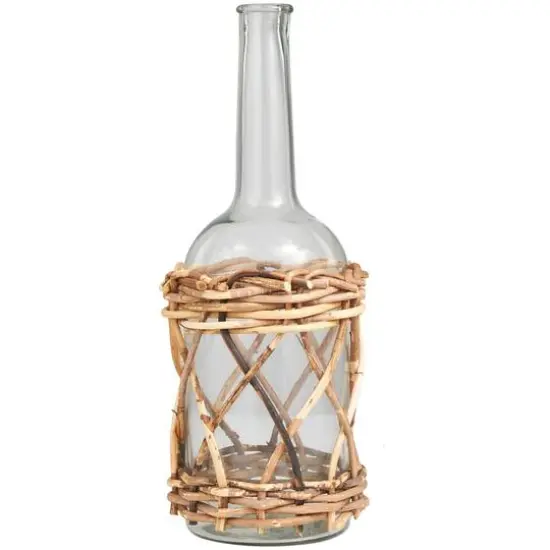 19" Clear Glass Handmade Vase with Brown Rattan Woven Lower Body {5}