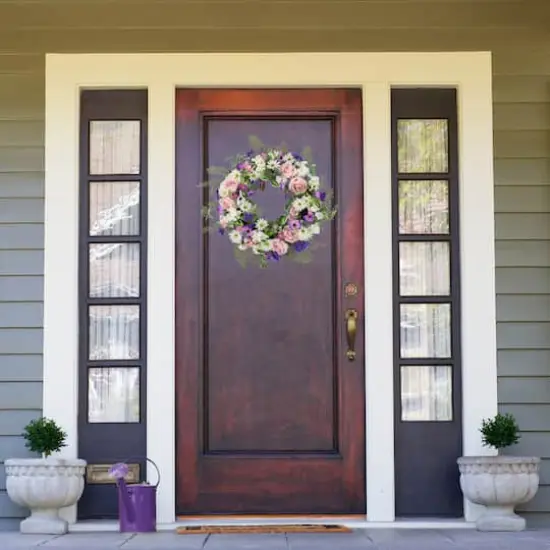 24" Mixed Floral & Fern Artificial Spring Wreath {3}