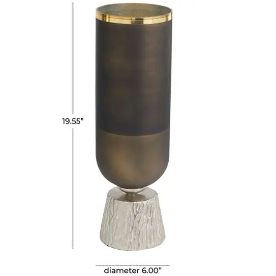 20" Bronze Glass Colorblock Candle Holder with Gold Accents & Textured Silver Base {7}