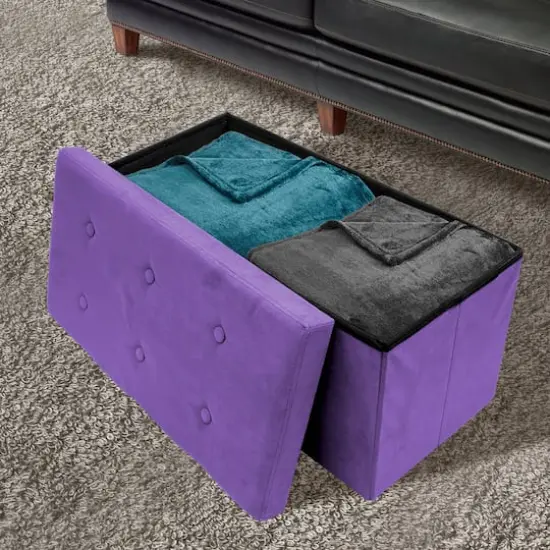 Sorbus 30" Faux Suede Storage Bench Purple {3}
