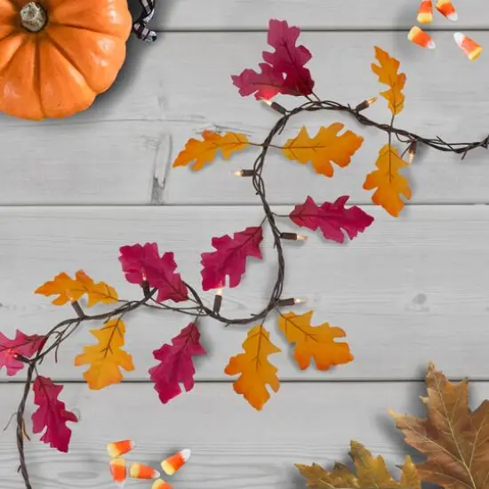 8.75ft. Fall Harvest Leaves 35ct. Mini Light Garland Set {3}